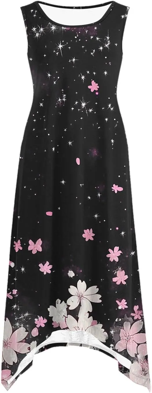 Boho Dresses for Women 2025 Summer Floral Print Flowy Sundress Casual Sleeveless Swing Beach Midi Tank Dress