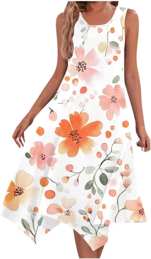 Boho Dresses for Women 2025 Summer Floral Print Flowy Sundress Casual Sleeveless Swing Beach Midi Tank Dress