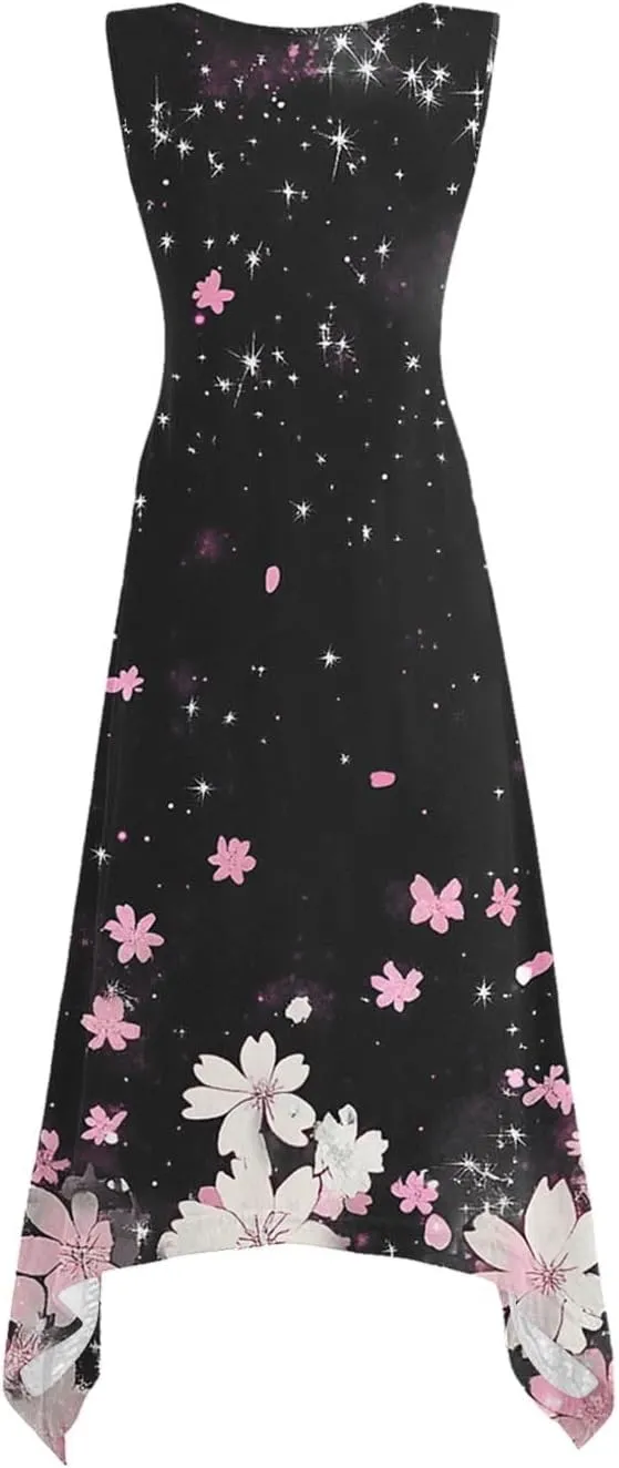 Boho Dresses for Women 2025 Summer Floral Print Flowy Sundress Casual Sleeveless Swing Beach Midi Tank Dress