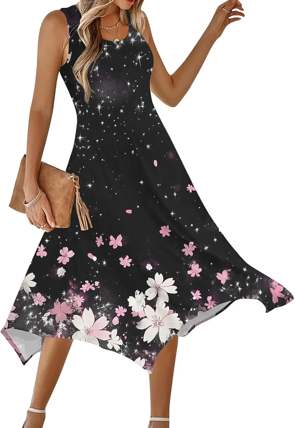 Boho Dresses for Women 2025 Summer Floral Print Flowy Sundress Casual Sleeveless Swing Beach Midi Tank Dress
