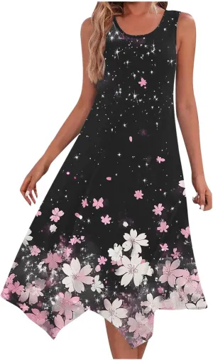 Boho Dresses for Women 2025 Summer Floral Print Flowy Sundress Casual Sleeveless Swing Beach Midi Tank Dress