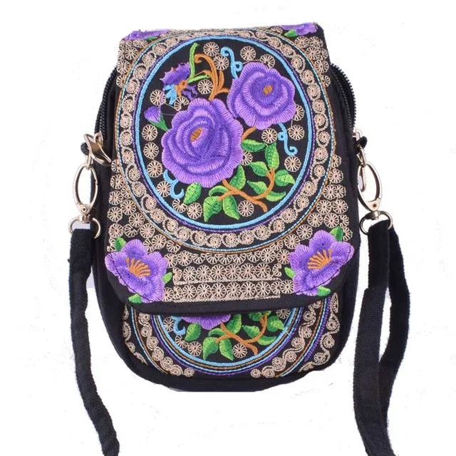 Boho Ethnic Embroidery Bag Vintage Embroidered Canvas Cover Shoulder Messenger Bags Women Small Coins Travel Beach Phone Purse