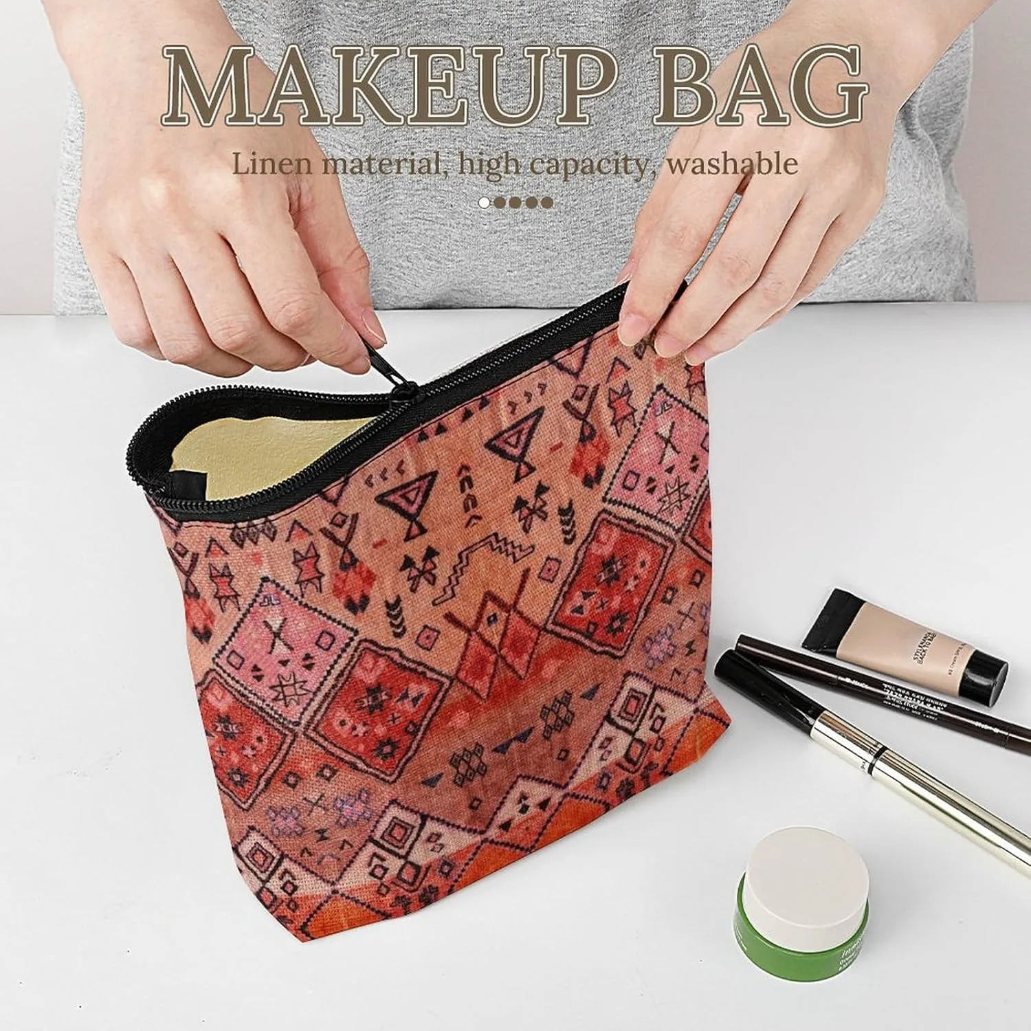 Boho Farmhouse Oriental Traditional Moroccan Style Cosmetic Bag Western Gifts Western Stuff Makeup Bag Gifts for Women Girls Daughter Sister Bestie Graduation Birthday Christmas Nurse Travel