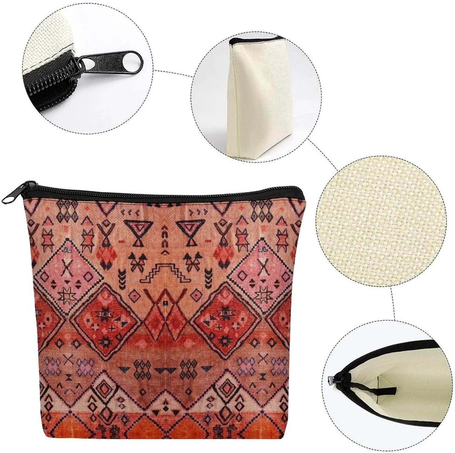 Boho Farmhouse Oriental Traditional Moroccan Style Cosmetic Bag Western Gifts Western Stuff Makeup Bag Gifts for Women Girls Daughter Sister Bestie Graduation Birthday Christmas Nurse Travel