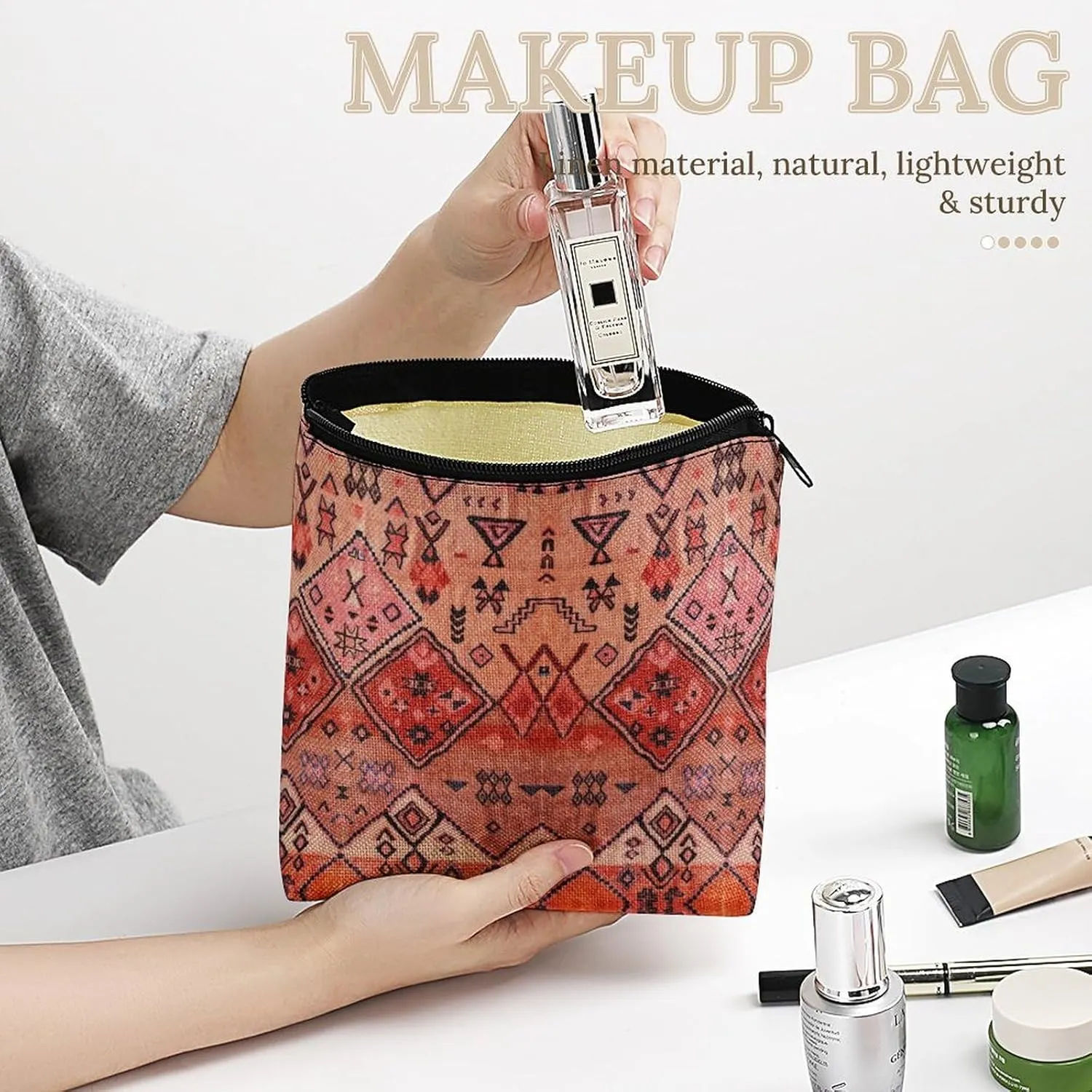 Boho Farmhouse Oriental Traditional Moroccan Style Cosmetic Bag Western Gifts Western Stuff Makeup Bag Gifts for Women Girls Daughter Sister Bestie Graduation Birthday Christmas Nurse Travel