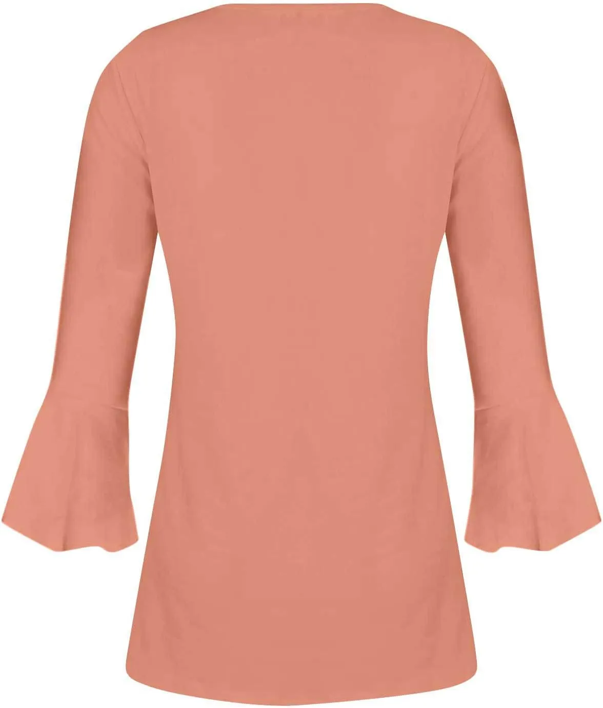Boho Tops for Women Fall Solid Button Down Empire Waist Pleated Shirts V-Neck Fashion 3/4 Sleeve Vintage Flowy Blouse