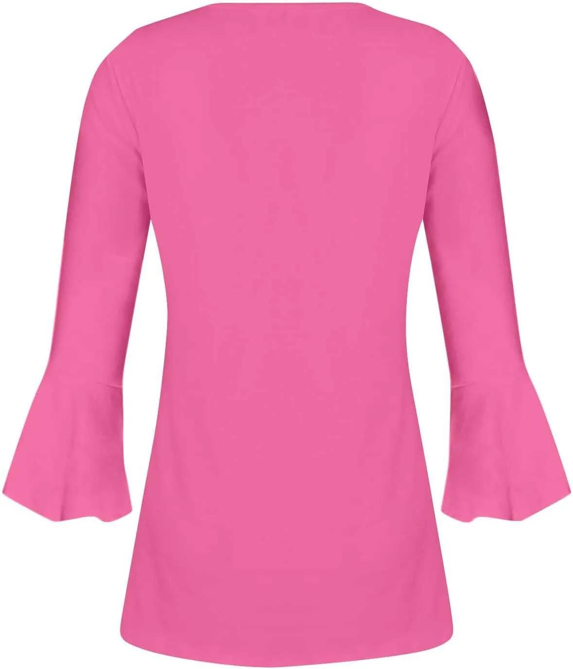 Boho Tops for Women Fall Solid Button Down Empire Waist Pleated Shirts V-Neck Fashion 3/4 Sleeve Vintage Flowy Blouse