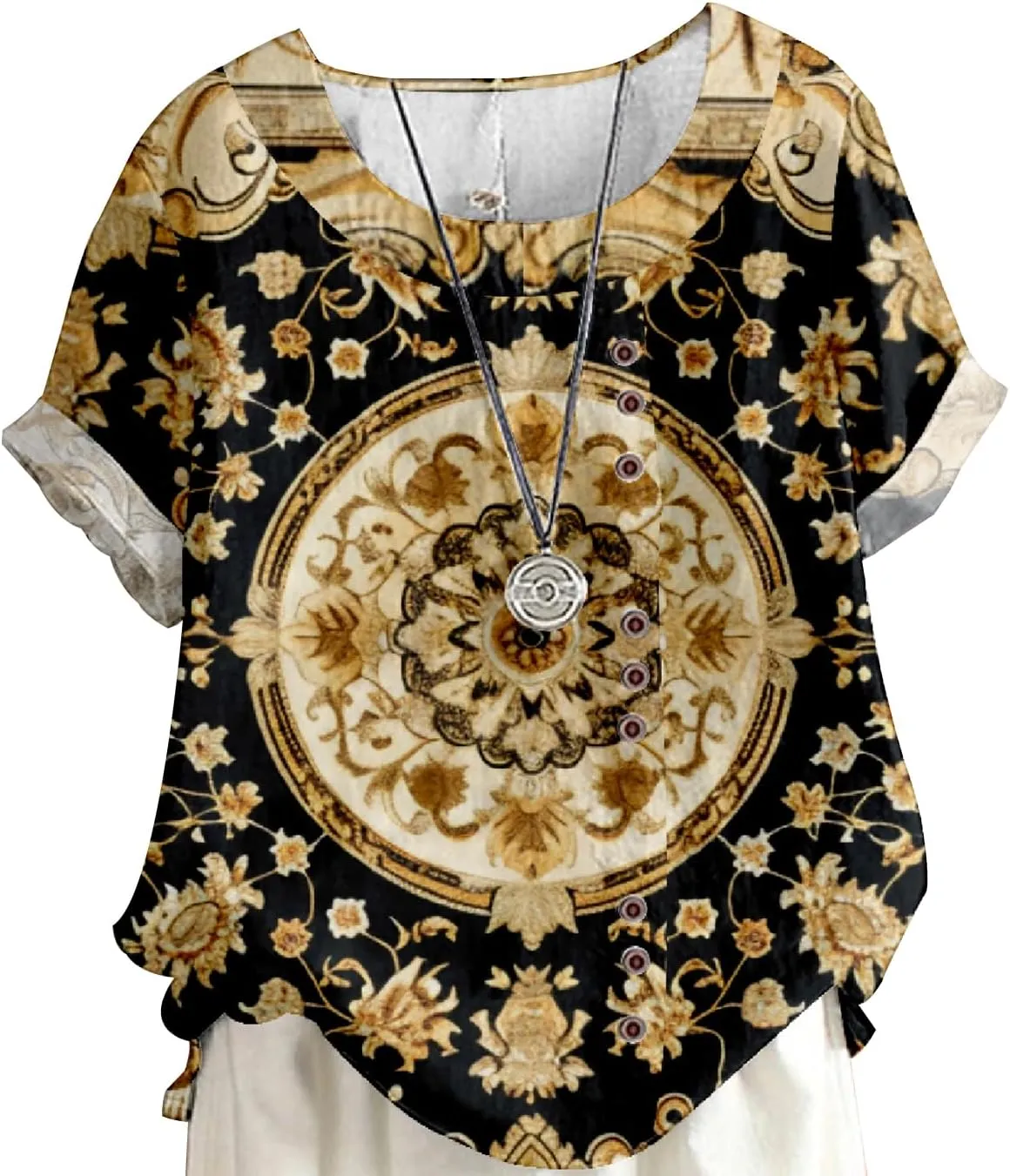 Boho Tops for Women Floral Shirts 2024 Summer Soft Cold Shoulder Short Sleeve Crew Neck Fashion T Shirts Blouse