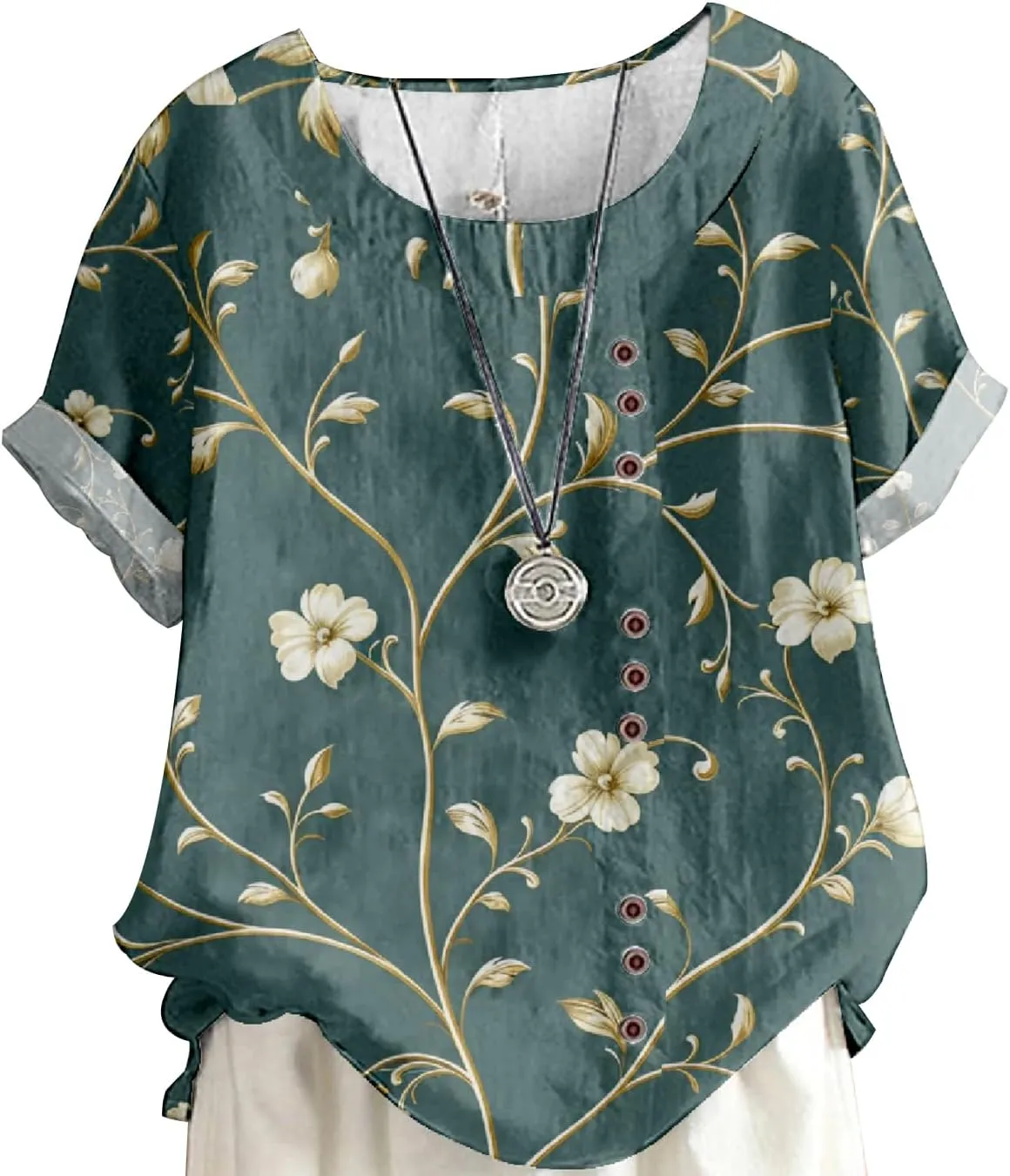 Boho Tops for Women Floral Shirts 2024 Summer Soft Cold Shoulder Short Sleeve Crew Neck Fashion T Shirts Blouse