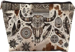 Boho Western Makeup Bag, Ethnic Western Southwestern Aztec Tribal Cosmetic Bag for Women, Cowgirl Gifts, Western Gifts for Women, Country Girl Gifts, Cowgirl Stuff, Western Makeup Pouch