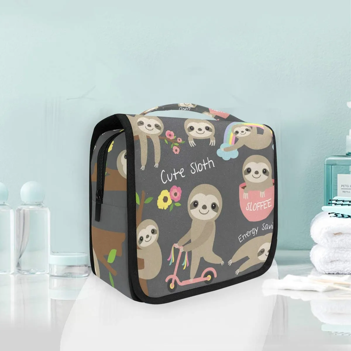 Bolaz Hanging Toiletry Bag Cute Sloth Portable Cosmetic Makeup Travel Organizer for Men & Women with Sturdy Hook
