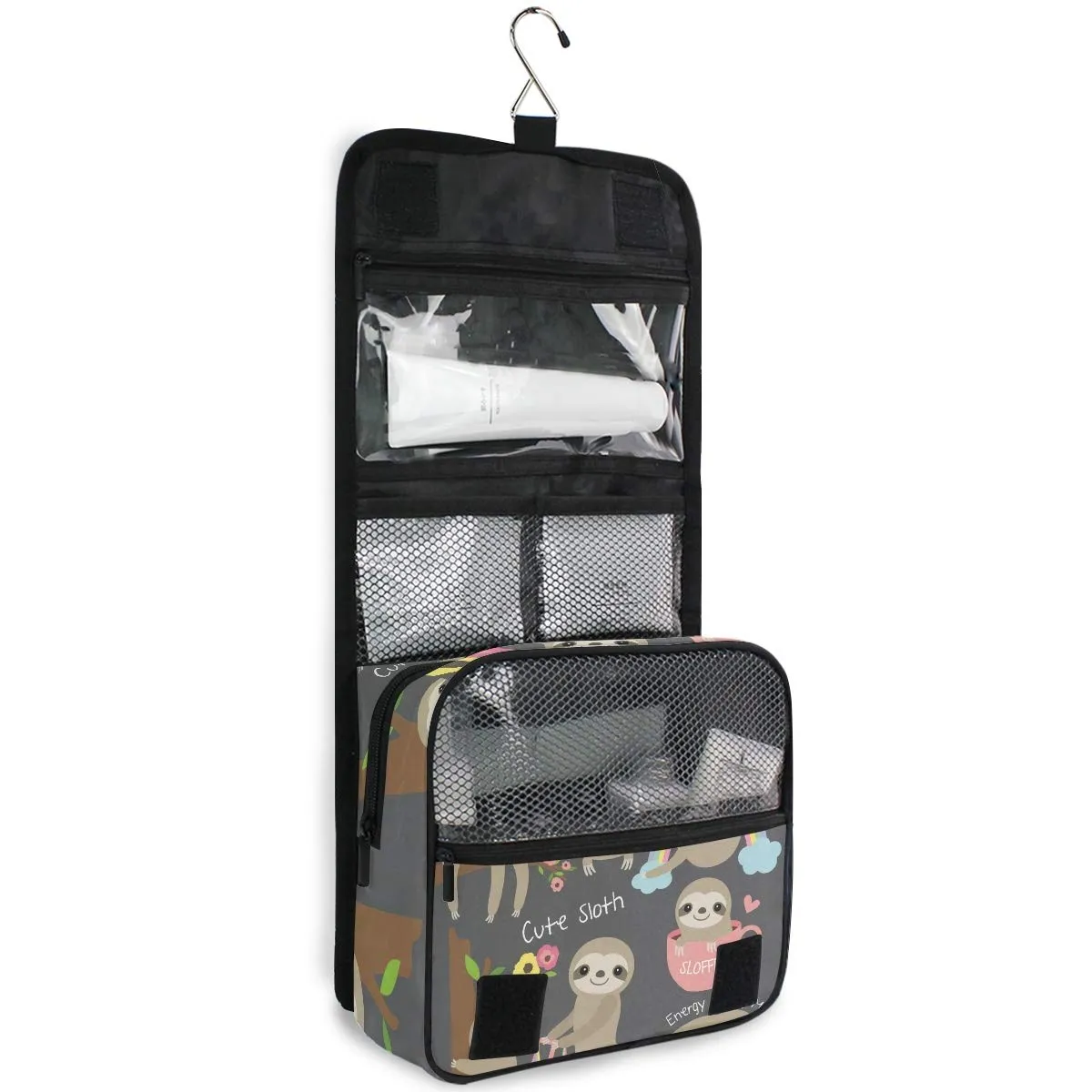 Bolaz Hanging Toiletry Bag Cute Sloth Portable Cosmetic Makeup Travel Organizer for Men & Women with Sturdy Hook