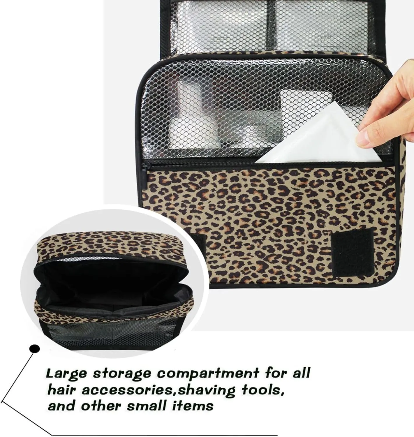Bolaz Hanging Toiletry Bag Portable Cosmetic Makeup Cheetah Leopard Print Animal Skin Travel Organizer for Men & Women with Sturdy Hook