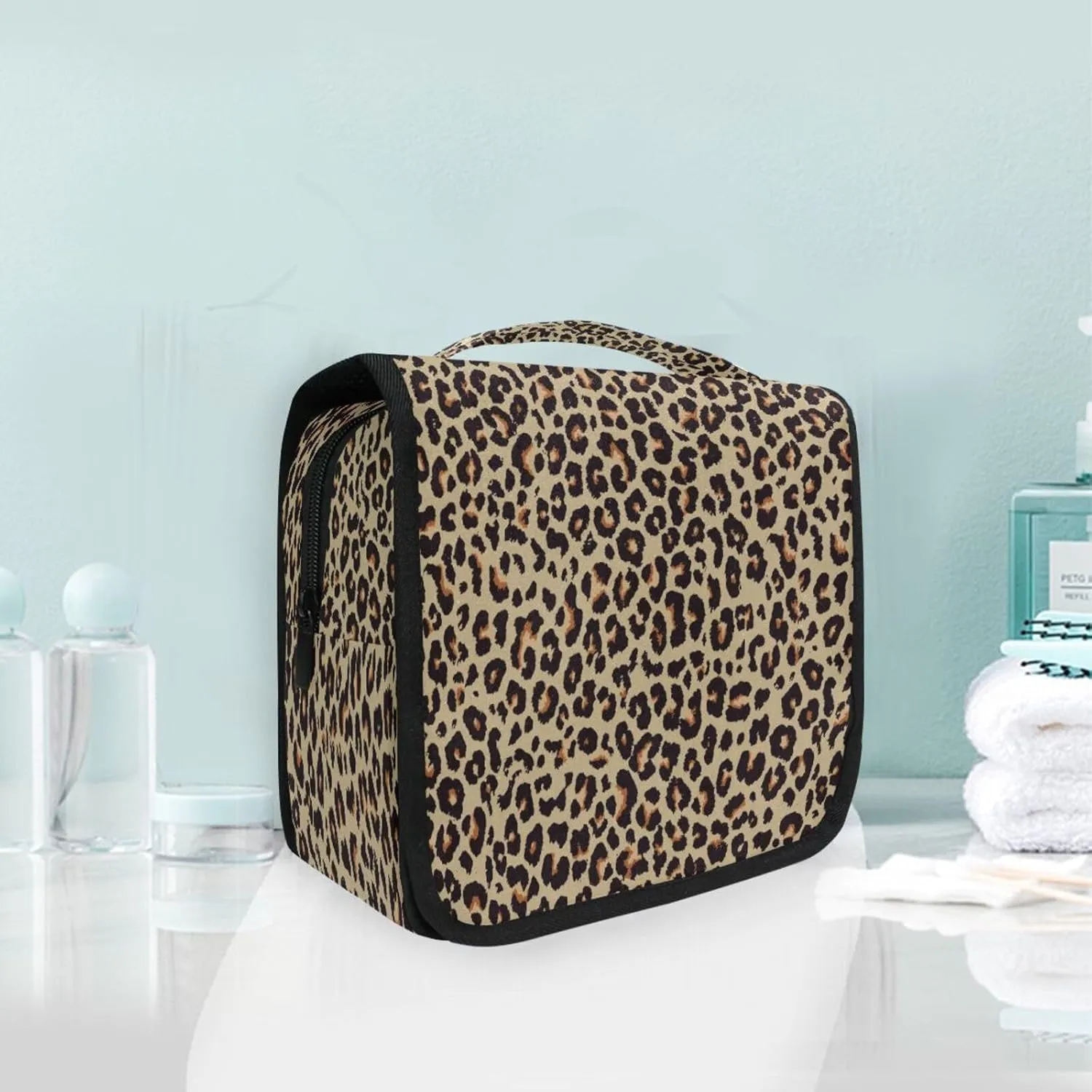 Bolaz Hanging Toiletry Bag Portable Cosmetic Makeup Cheetah Leopard Print Animal Skin Travel Organizer for Men & Women with Sturdy Hook