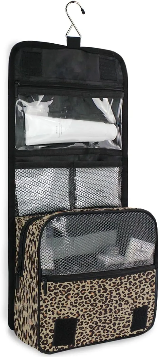 Bolaz Hanging Toiletry Bag Portable Cosmetic Makeup Cheetah Leopard Print Animal Skin Travel Organizer for Men & Women with Sturdy Hook