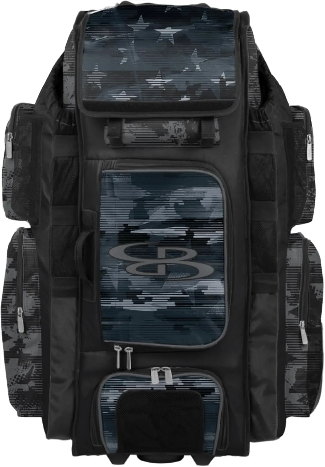 Boombah Superpack XL Rolling Bat Bag - 36" x 16" x 23.5" - Telescopic Handle - Holds 8 Bats - Wheeled Version - USA Mission Black Ops Black/Charcoal