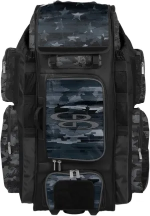 Boombah Superpack XL Rolling Bat Bag - 36" x 16" x 23.5" - Telescopic Handle - Holds 8 Bats - Wheeled Version - USA Mission Black Ops Black/Charcoal
