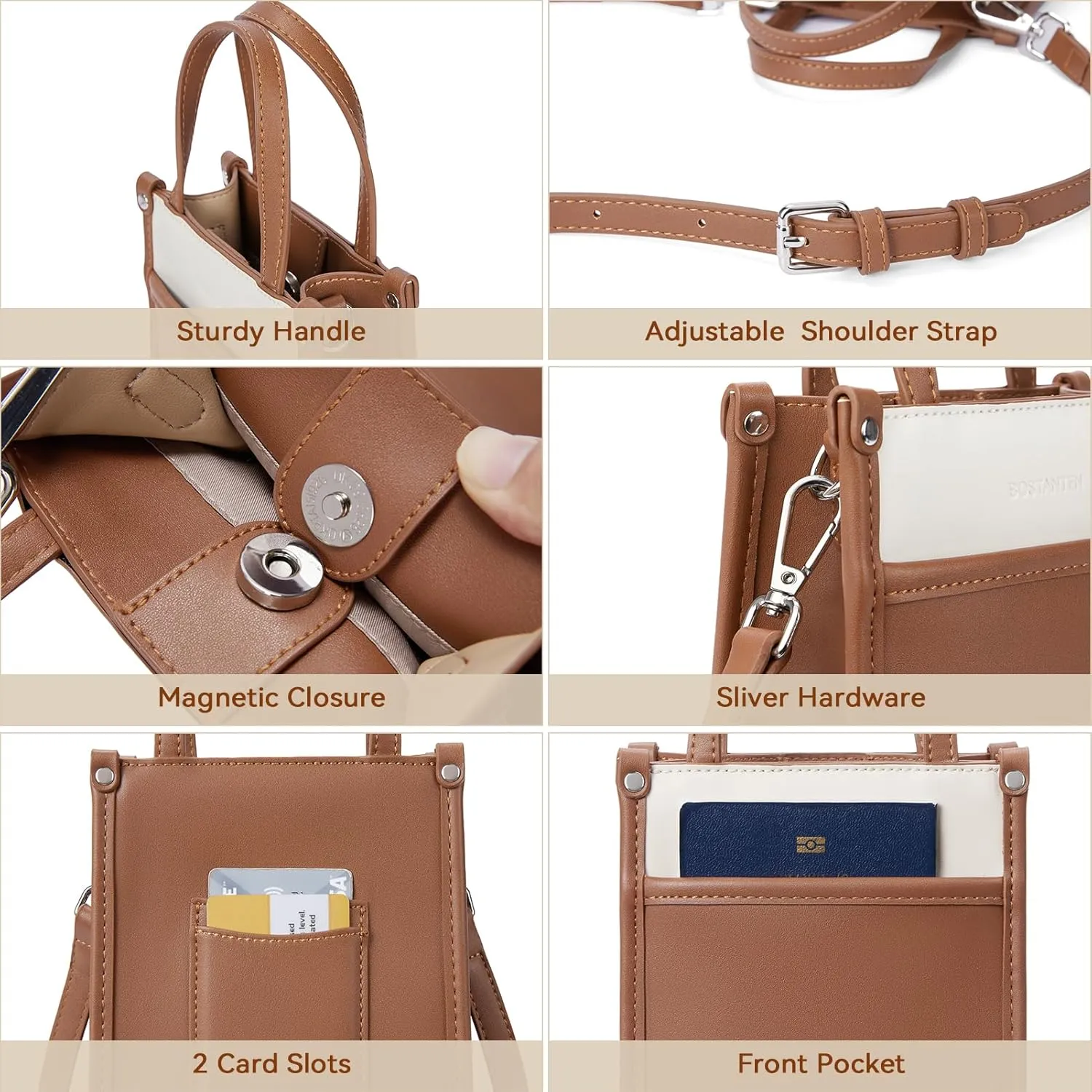 BOSTANTEN Small Crossbody Purse for Women Mini Tote Bag Top Handle Shoulder Bag Compact Handbags with Adjustable Strap