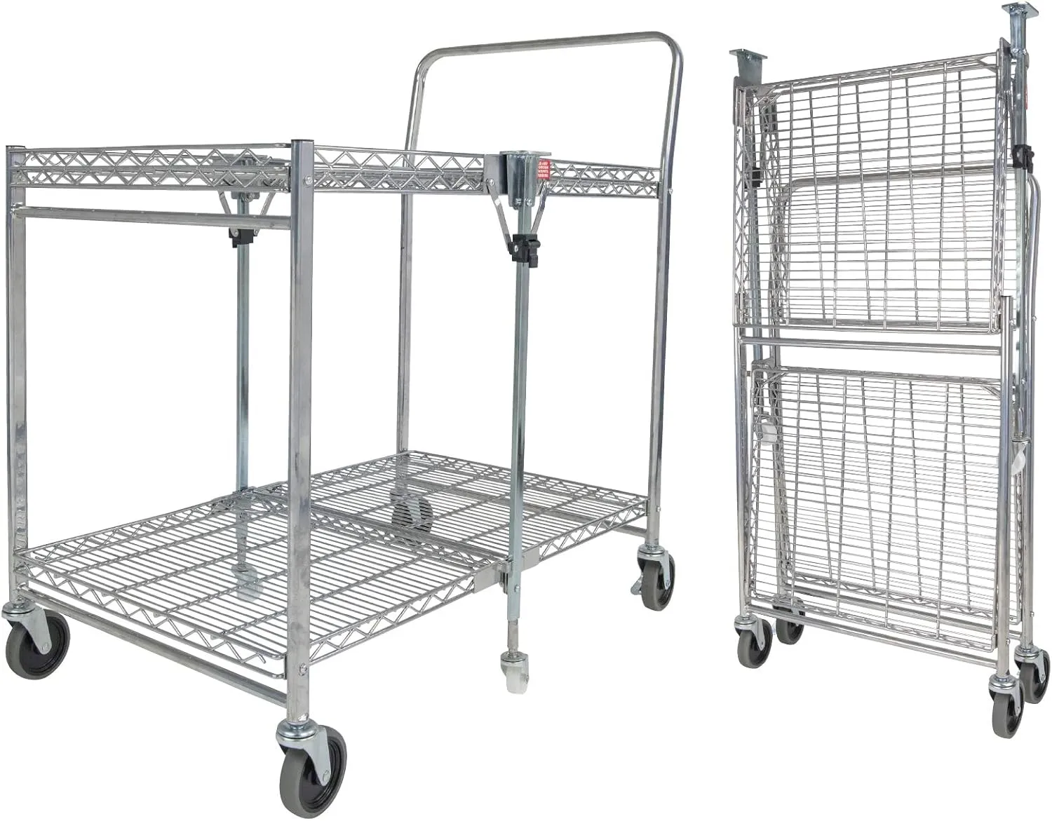 Bostitch Office Stowaway Folding Utility Cart, NSF Certified, Metal Heavy Duty Design, 23.5" x 37.5" x 39", Chrome