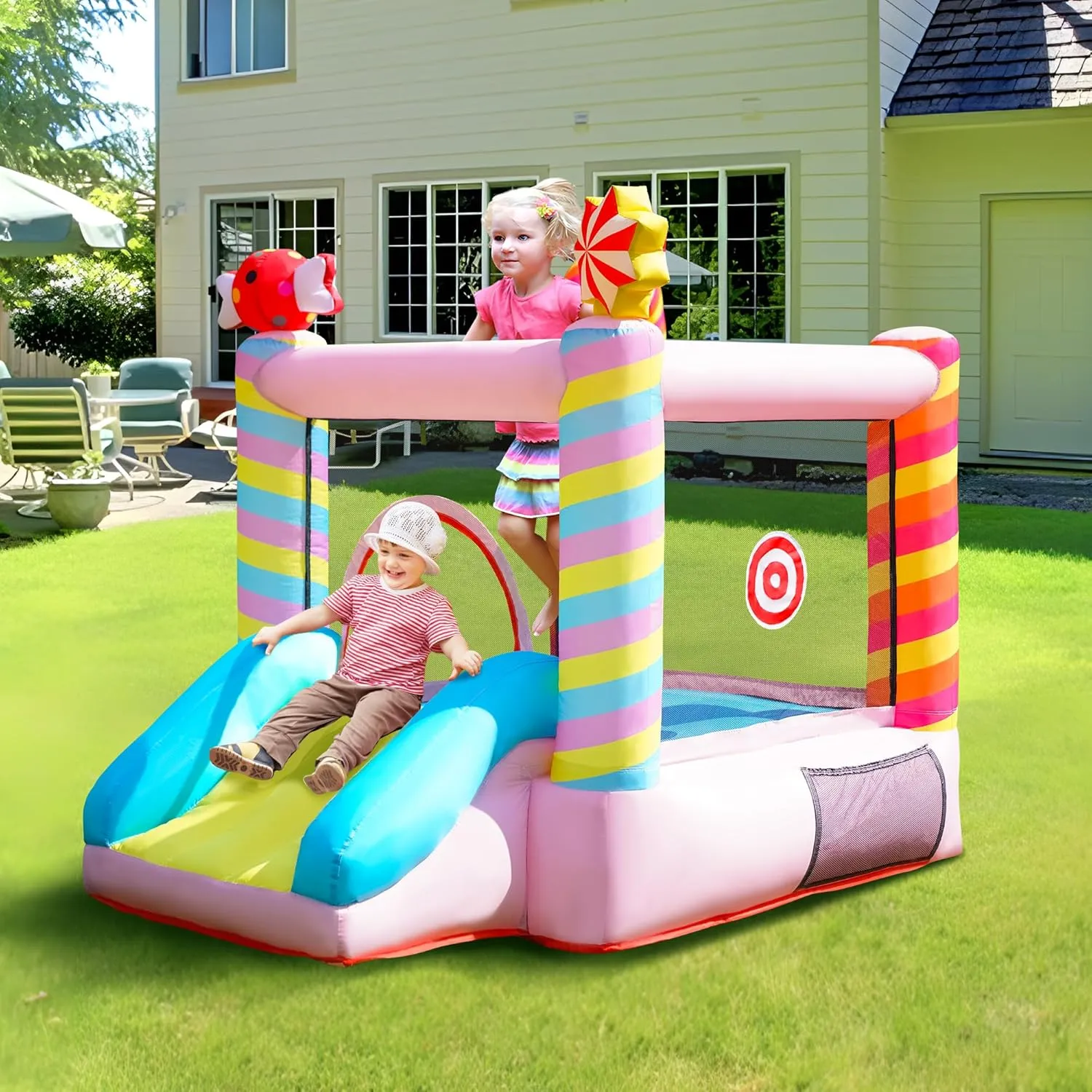 Bounce House - Inflatable Bounce House with Slide for Kids 3-6, Kids Bounce House with Blower, Family Backyard Bouncy Castle, Jump Bouncer for Toddlers(85"x61"x67")