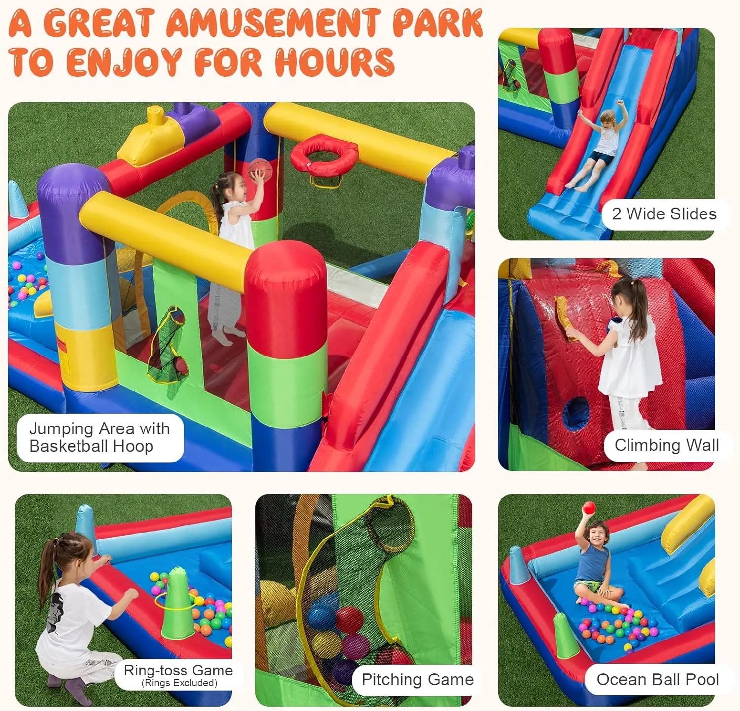 BOUNTECH Inflatable Bounce House with Ball Pit, Dual Slides Bouncy House for Kids 5-12 Indoor Outdoor Backyard Party Fun w/Blower, Toddler Jumper Bouncy Castle for Park Boys Girls Birthday Party Gift