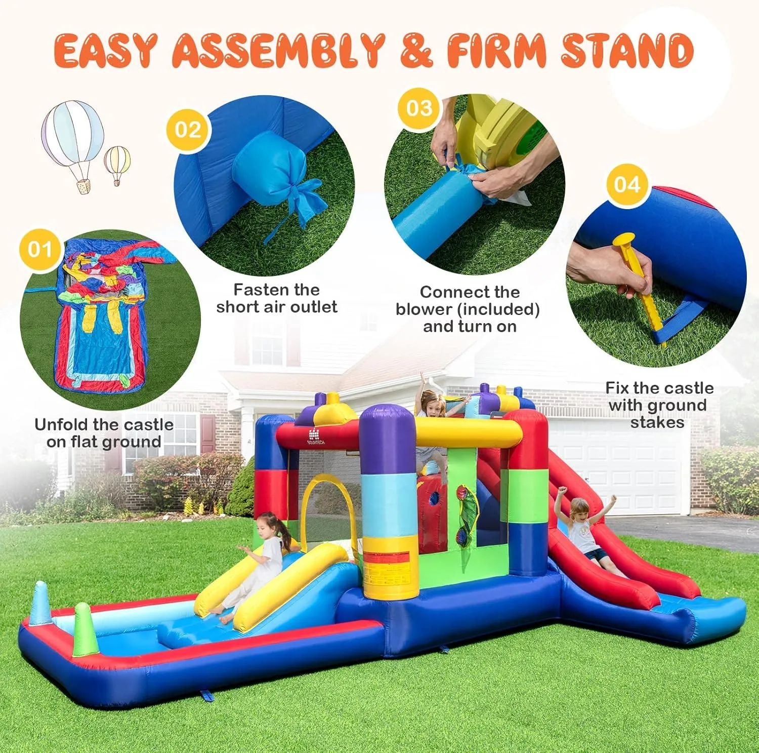 BOUNTECH Inflatable Bounce House with Ball Pit, Dual Slides Bouncy House for Kids 5-12 Indoor Outdoor Backyard Party Fun w/Blower, Toddler Jumper Bouncy Castle for Park Boys Girls Birthday Party Gift