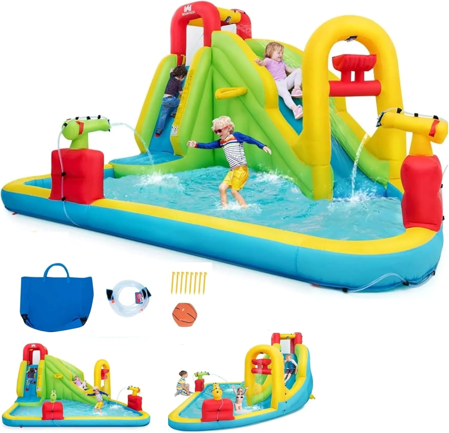 BOUNTECH Inflatable Water Slide, Mega Waterslide Park for Kids Backyard Family Fun with Splash Pool, Water Basin, Climbing, Blow up Water Slides Inflatables for Kids and Adults Outdoor Party Gifts