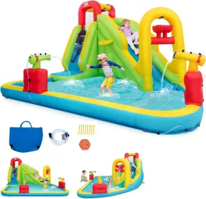 BOUNTECH Inflatable Water Slide, Mega Waterslide Park for Kids Backyard Family Fun with Splash Pool, Water Basin, Climbing, Blow up Water Slides Inflatables for Kids and Adults Outdoor Party Gifts