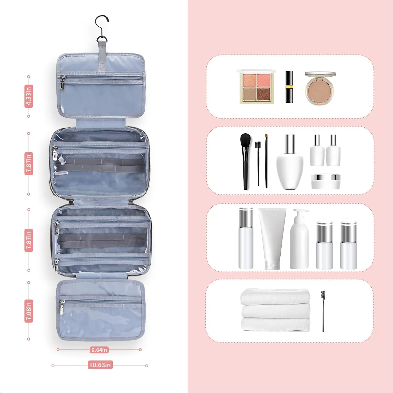 BOYATU Travel Toiletry Bag Hanging Makeup Bag: Large Capacity Makeup Bag Organizer - Portable Cosmetic Bags with Handle 02-Black-Nylon