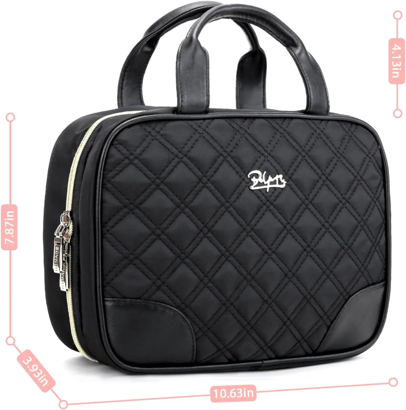 BOYATU Travel Toiletry Bag Hanging Makeup Bag: Large Capacity Makeup Bag Organizer - Portable Cosmetic Bags with Handle 02-Black-Nylon
