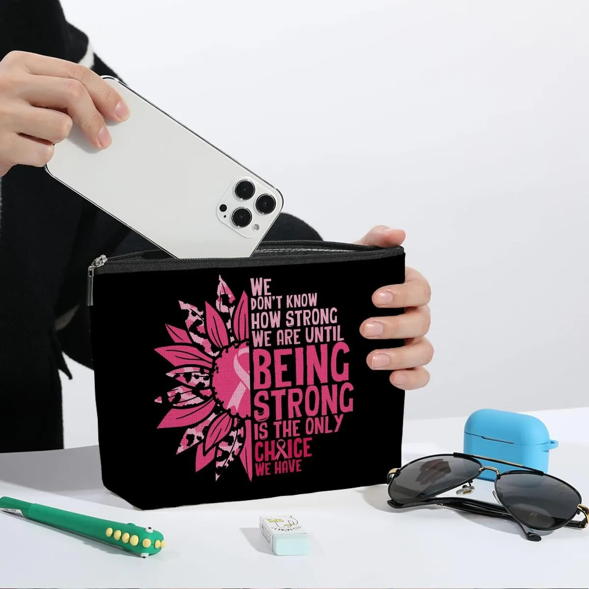 Breast Cancer Survivor Gifts for Woman Makeup Bag Get Well Soon Gifts for Women Makeup Pouch Breast Cancer Awareness Gifts Sunflower Gifts Cancer Care Gifts for Women Birthday Cosmetic Travel Bag