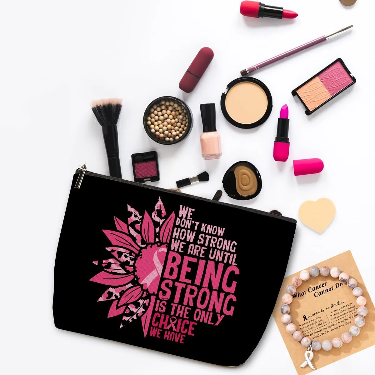 Breast Cancer Survivor Gifts for Woman Makeup Bag Get Well Soon Gifts for Women Makeup Pouch Breast Cancer Awareness Gifts Sunflower Gifts Cancer Care Gifts for Women Birthday Cosmetic Travel Bag