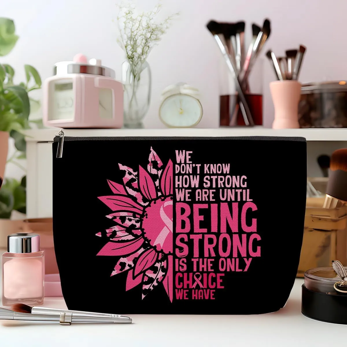 Breast Cancer Survivor Gifts for Woman Makeup Bag Get Well Soon Gifts for Women Makeup Pouch Breast Cancer Awareness Gifts Sunflower Gifts Cancer Care Gifts for Women Birthday Cosmetic Travel Bag