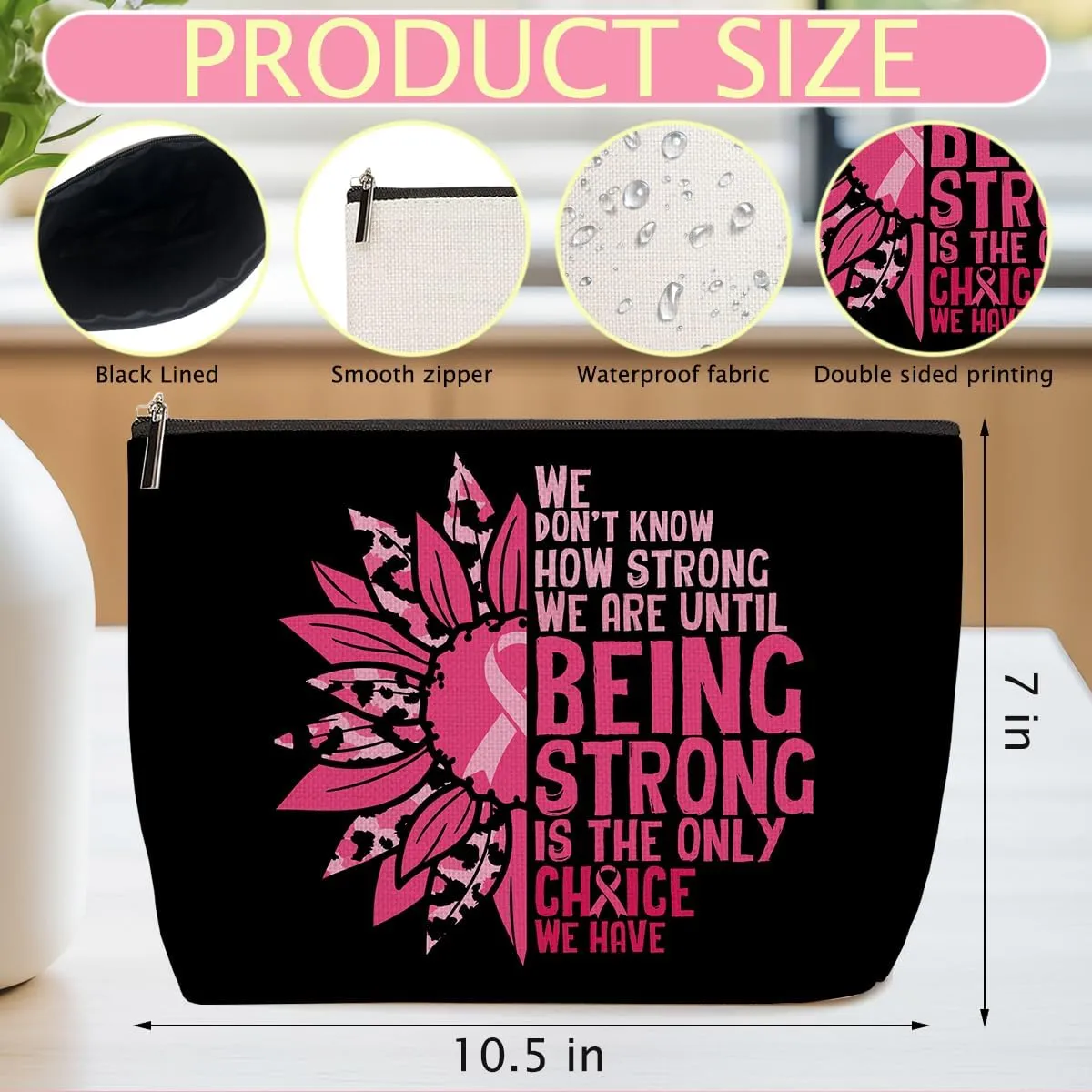 Breast Cancer Survivor Gifts for Woman Makeup Bag Get Well Soon Gifts for Women Makeup Pouch Breast Cancer Awareness Gifts Sunflower Gifts Cancer Care Gifts for Women Birthday Cosmetic Travel Bag