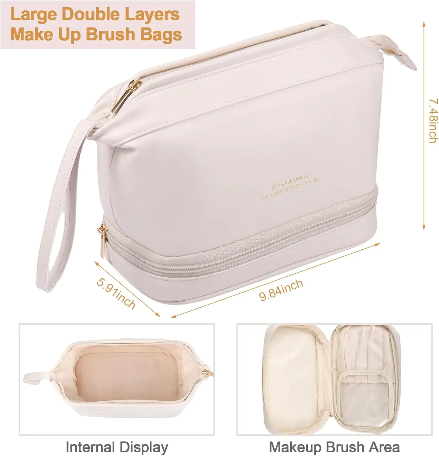 Bride Wedding Makeup Bag Large Double Layers Cosmetic Bag Travel Jewelry Box Claw Hair Clip Bridal Hair Tie for Women Bridal Shower Gift Engagement Present (White,Mrs)