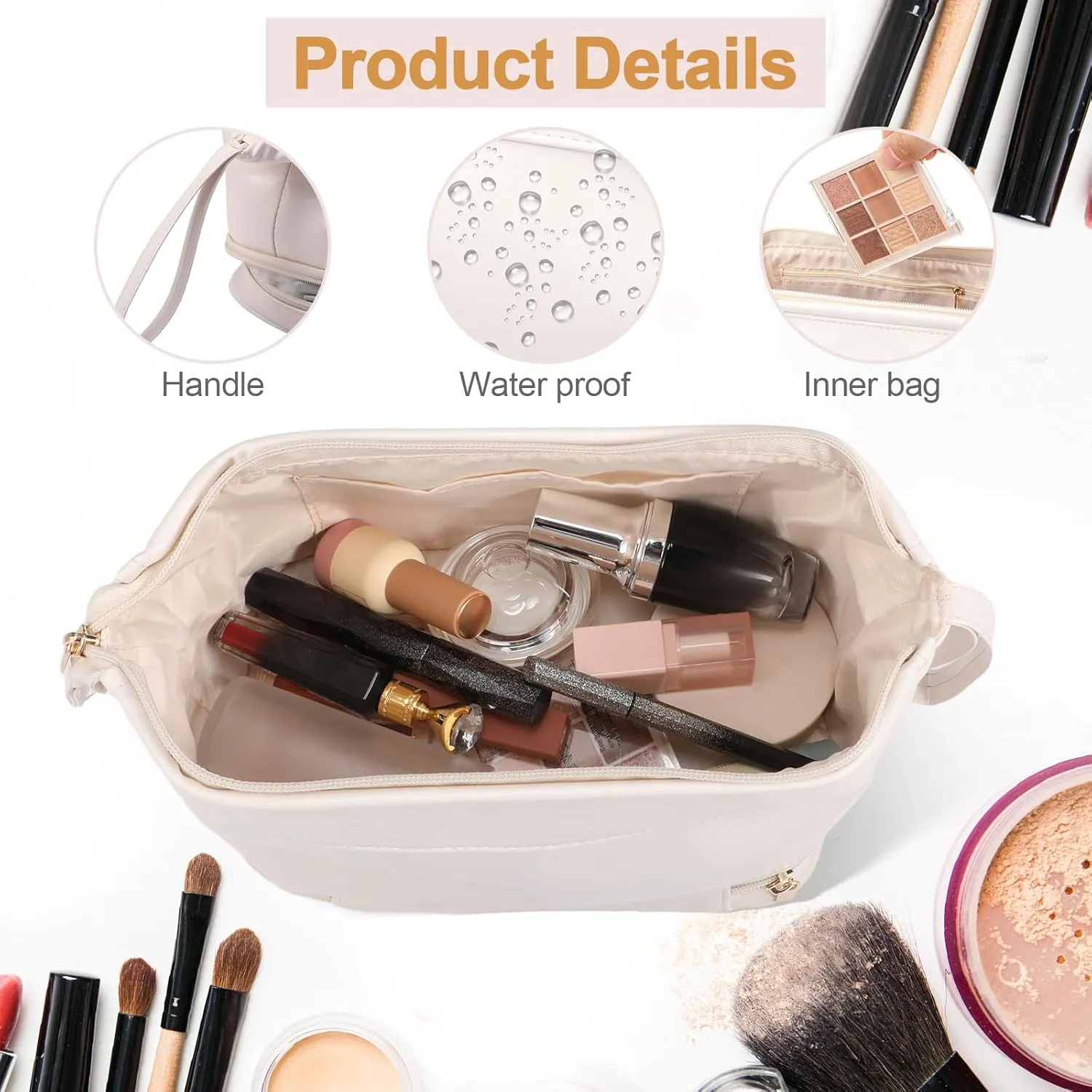 Bride Wedding Makeup Bag Large Double Layers Cosmetic Bag Travel Jewelry Box Claw Hair Clip Bridal Hair Tie for Women Bridal Shower Gift Engagement Present (White,Mrs)