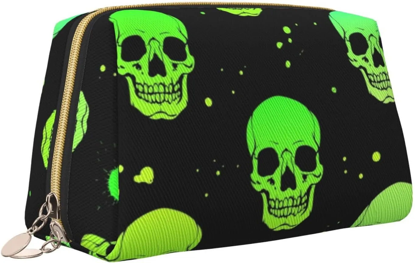 Bright And Toxic Acidic Skulls Makeup Bag Large Makeup Bag Zipper Pouch Travel Cosmetic Organizer For Women