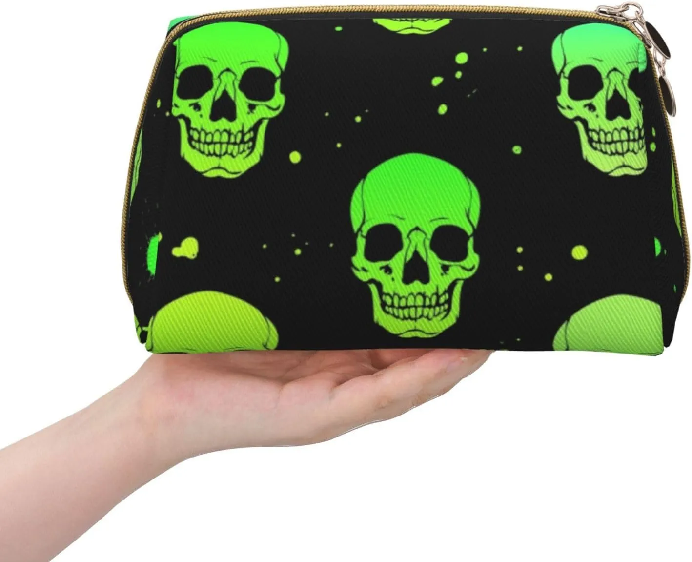 Bright And Toxic Acidic Skulls Makeup Bag Large Makeup Bag Zipper Pouch Travel Cosmetic Organizer For Women