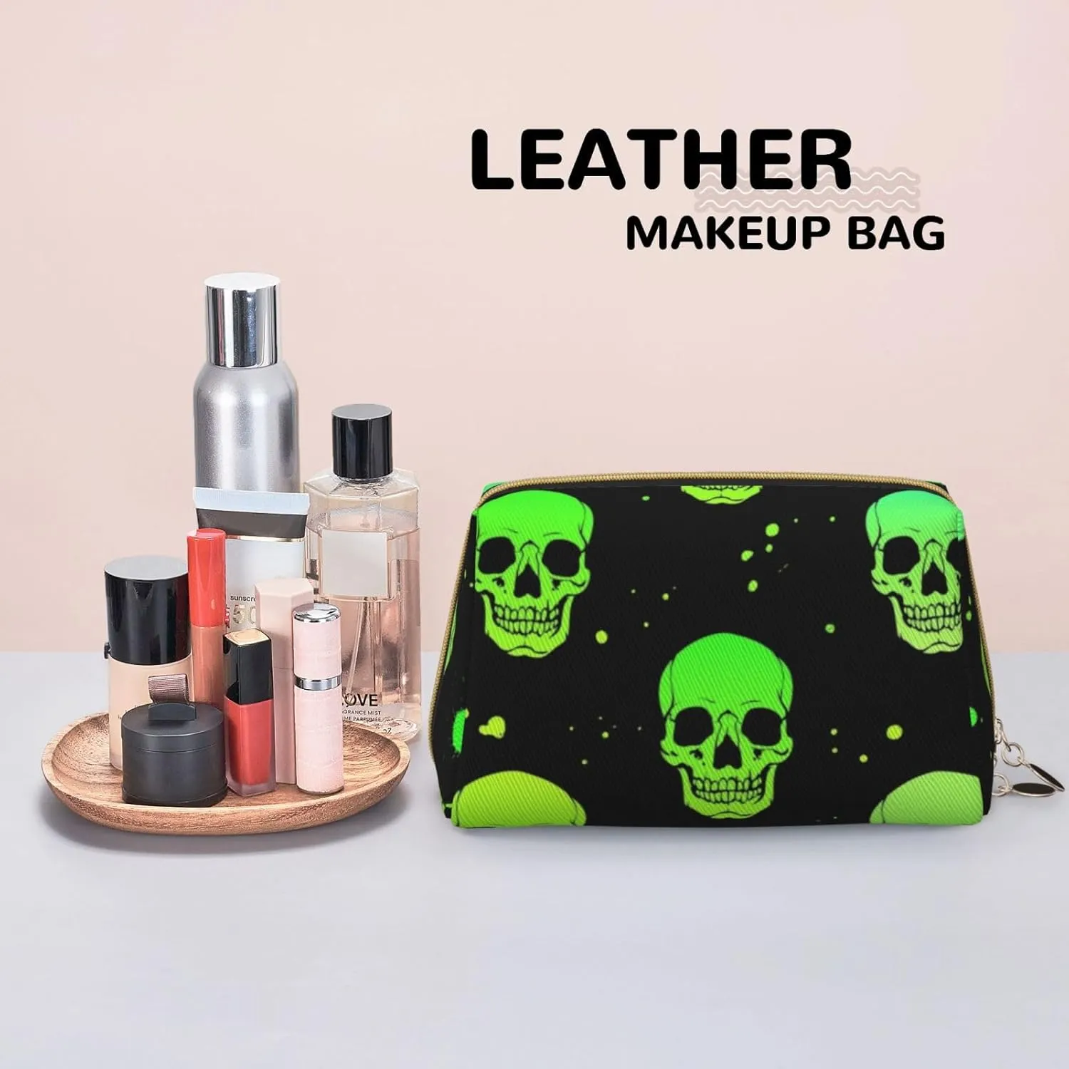 Bright And Toxic Acidic Skulls Makeup Bag Large Makeup Bag Zipper Pouch Travel Cosmetic Organizer For Women