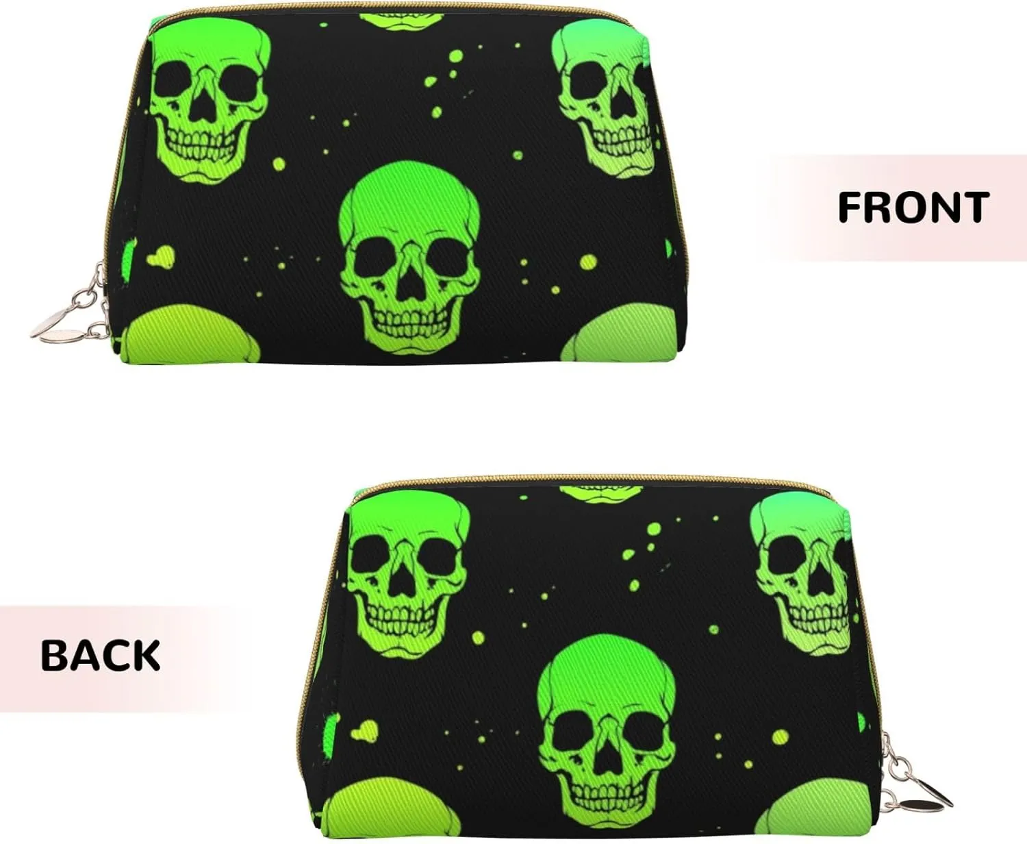 Bright And Toxic Acidic Skulls Makeup Bag Large Makeup Bag Zipper Pouch Travel Cosmetic Organizer For Women