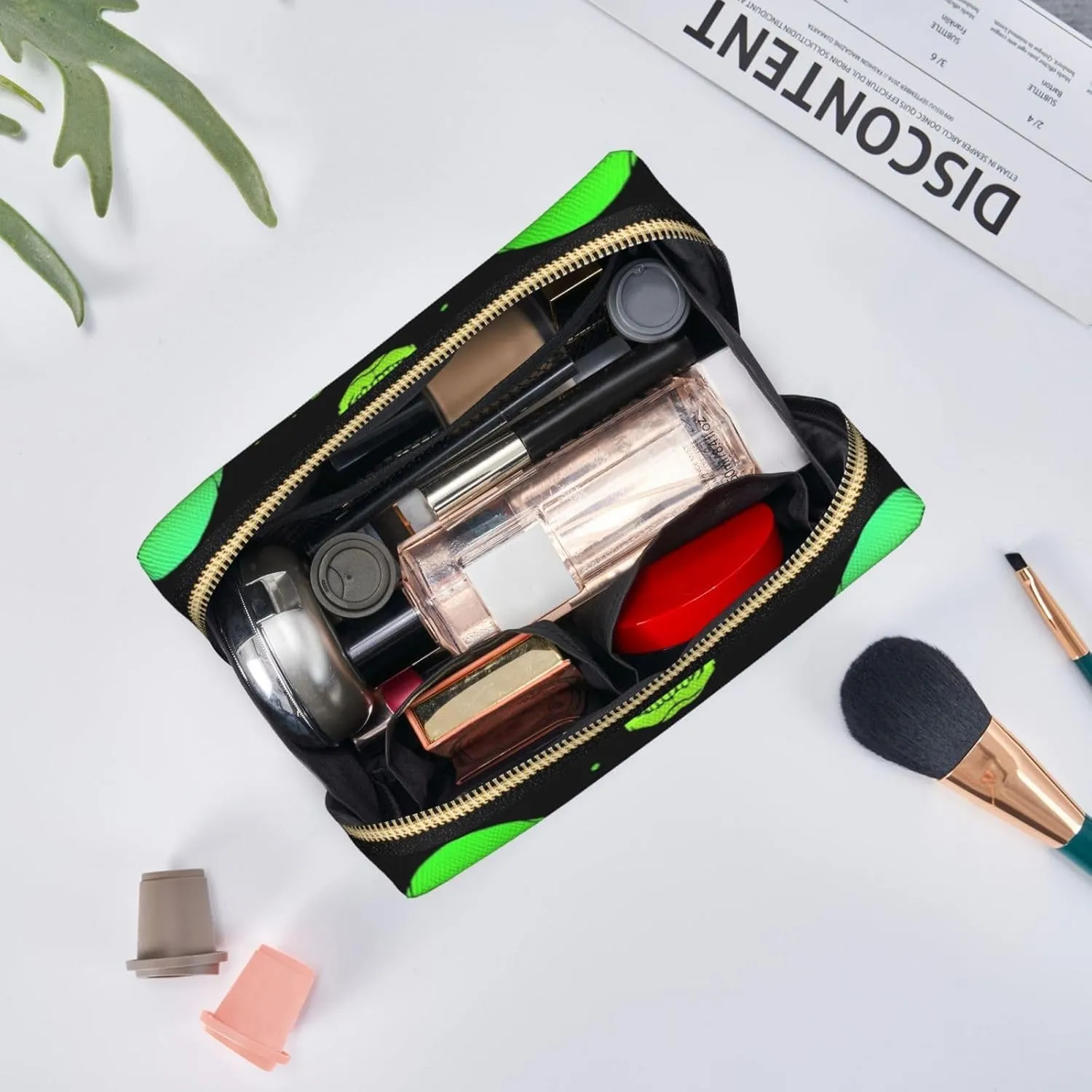 Bright And Toxic Acidic Skulls Makeup Bag Large Makeup Bag Zipper Pouch Travel Cosmetic Organizer For Women