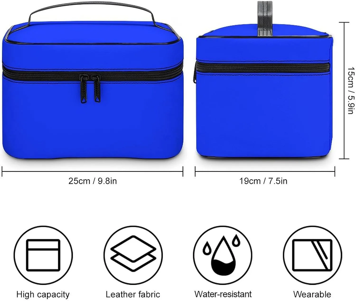 Bright Blue Cosmetic Bag, Travel Portable Makeup Bag for Purse Pouch Beauty Zipper Organizer Toiletry Bag for Women