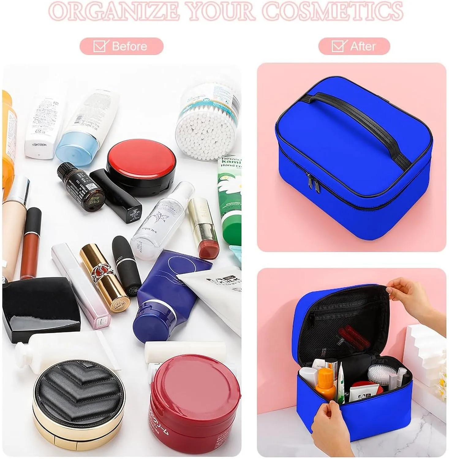 Bright Blue Cosmetic Bag, Travel Portable Makeup Bag for Purse Pouch Beauty Zipper Organizer Toiletry Bag for Women