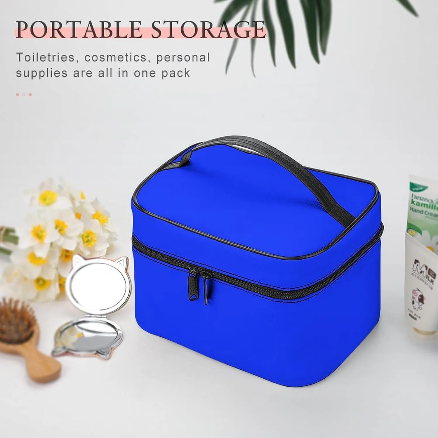 Bright Blue Cosmetic Bag, Travel Portable Makeup Bag for Purse Pouch Beauty Zipper Organizer Toiletry Bag for Women