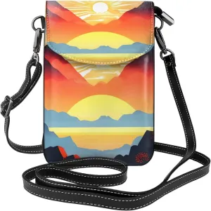 Bright Sunrise Zippered Crossbody Bag, Women'S Shoulder Bag With Card Slot, ^Removable Shoulder Strap, 7.6 X 4.9 In.