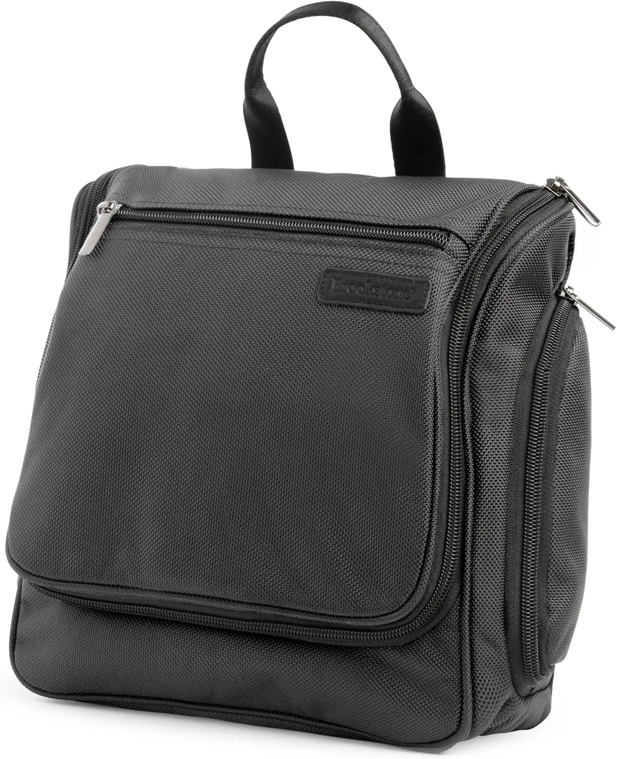 Brookstone Travel Toiletries Bag with Hanging Hook - Large Multi Functional Carrying Toiletry Pouch for Vacations, Airplanes, Trains, Buses, and Cars, Dark Grey