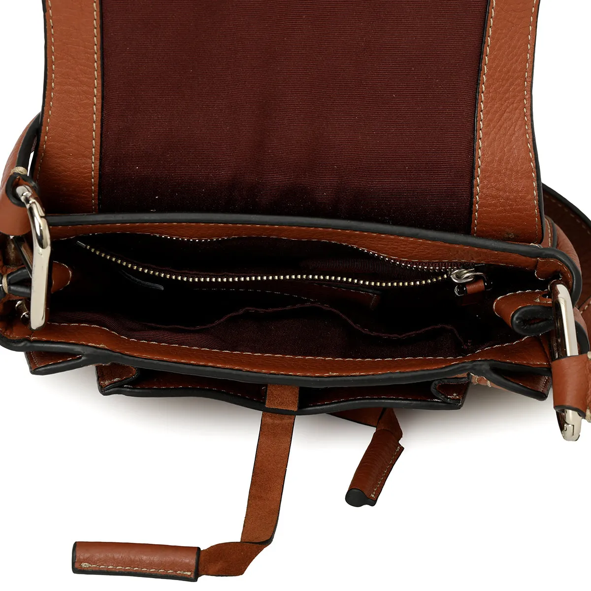 Brown Leather & Suede Flap Crossbody Bag Mini