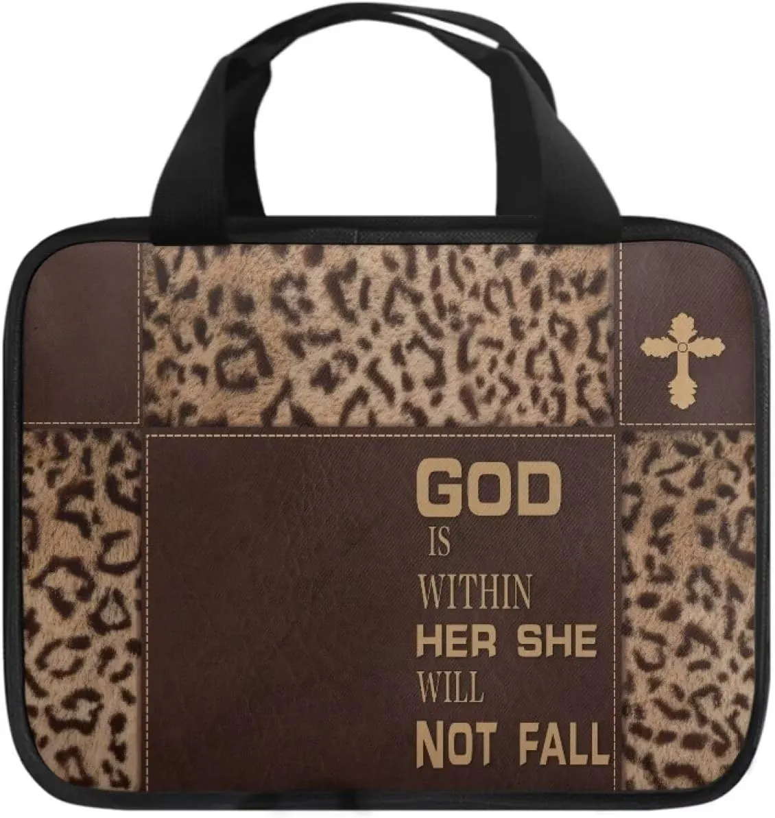 Brown Leopard Cross Bible Covers for Men, Bible Cover Case for Women, Portable Bible Case Women, Waterproof Bible Bag Bible Carrier for Bible Accessories