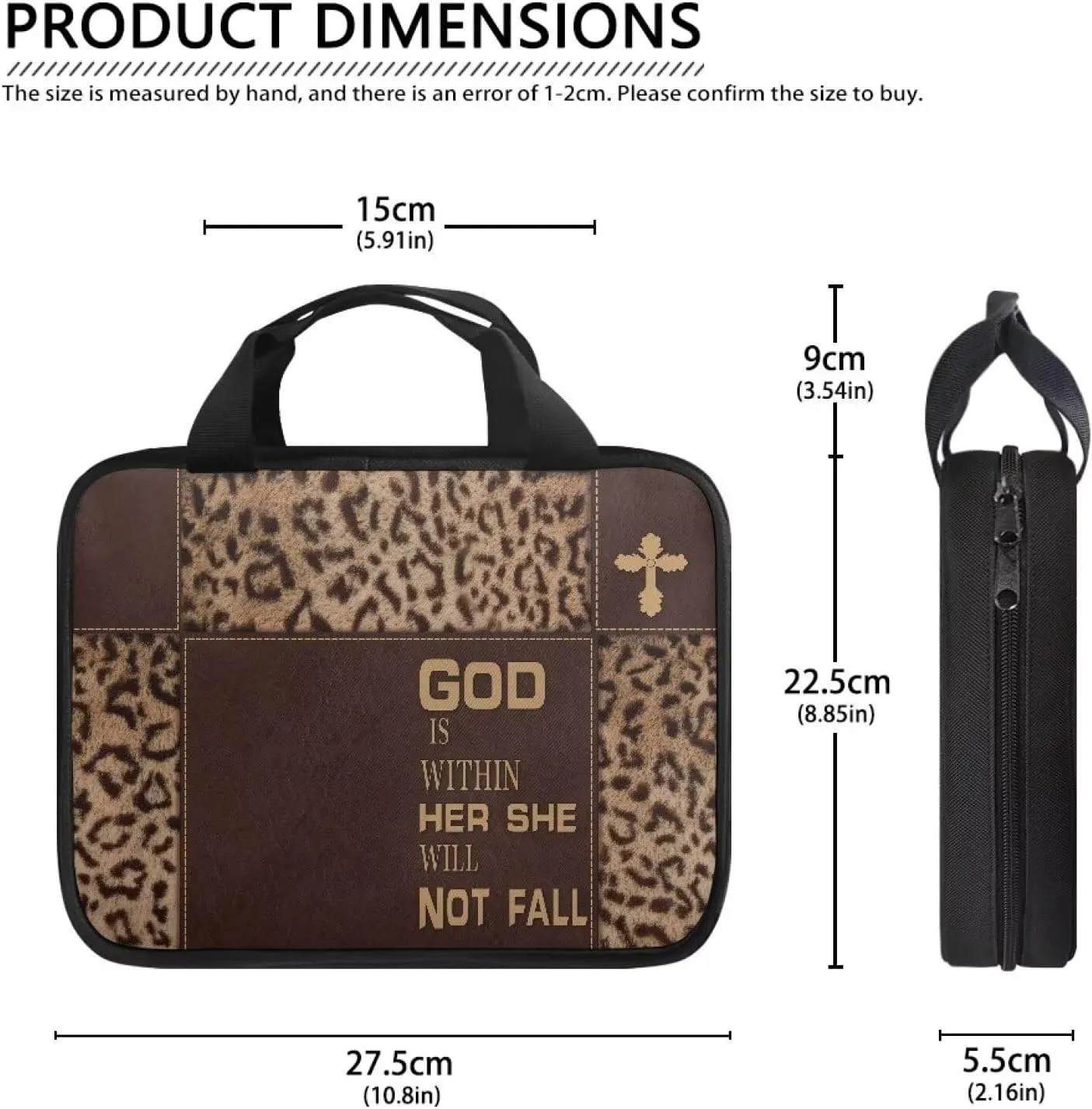 Brown Leopard Cross Bible Covers for Men, Bible Cover Case for Women, Portable Bible Case Women, Waterproof Bible Bag Bible Carrier for Bible Accessories