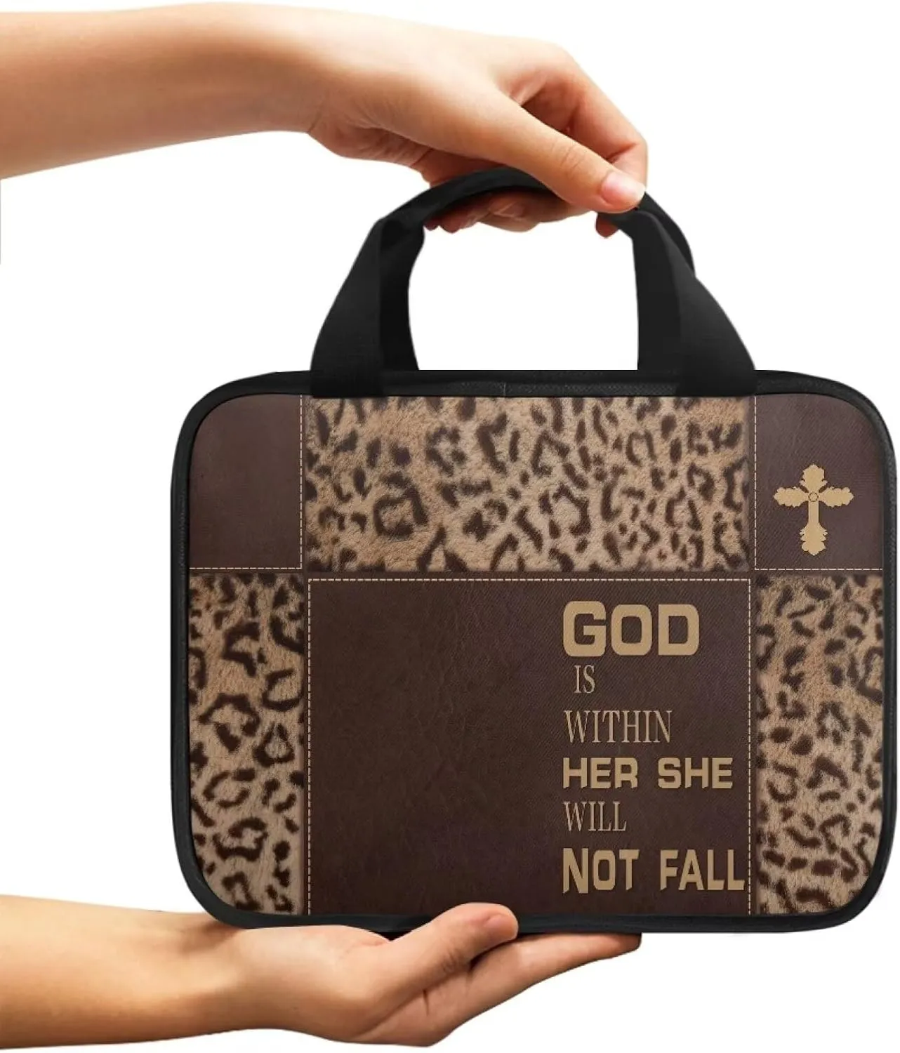 Brown Leopard Cross Bible Covers for Men, Bible Cover Case for Women, Portable Bible Case Women, Waterproof Bible Bag Bible Carrier for Bible Accessories